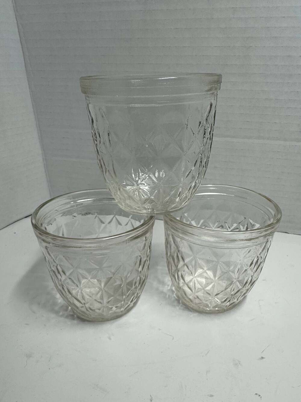 Vintage Ball Quilted Crystal Glass Jelly Jars Set of 3